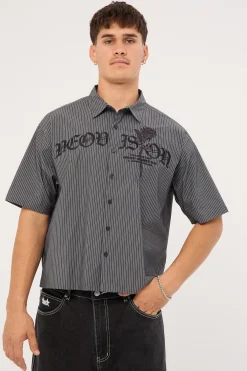Rosebud Oversize Cropped Shirt Black/White Stripe