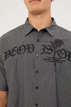 Rosebud Oversize Cropped Shirt Black/White Stripe