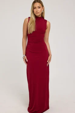 Rosewood High Neck Maxi Dress Burgundy