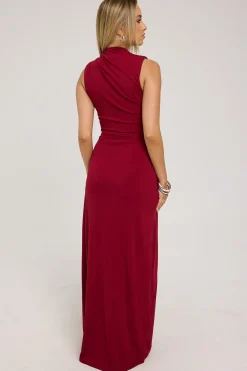 Rosewood High Neck Maxi Dress Burgundy