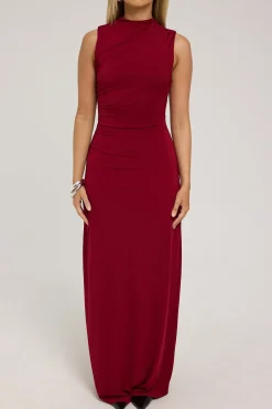Rosewood High Neck Maxi Dress Burgundy