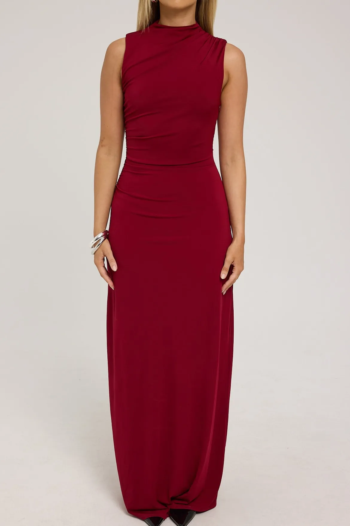 Rosewood High Neck Maxi Dress Burgundy