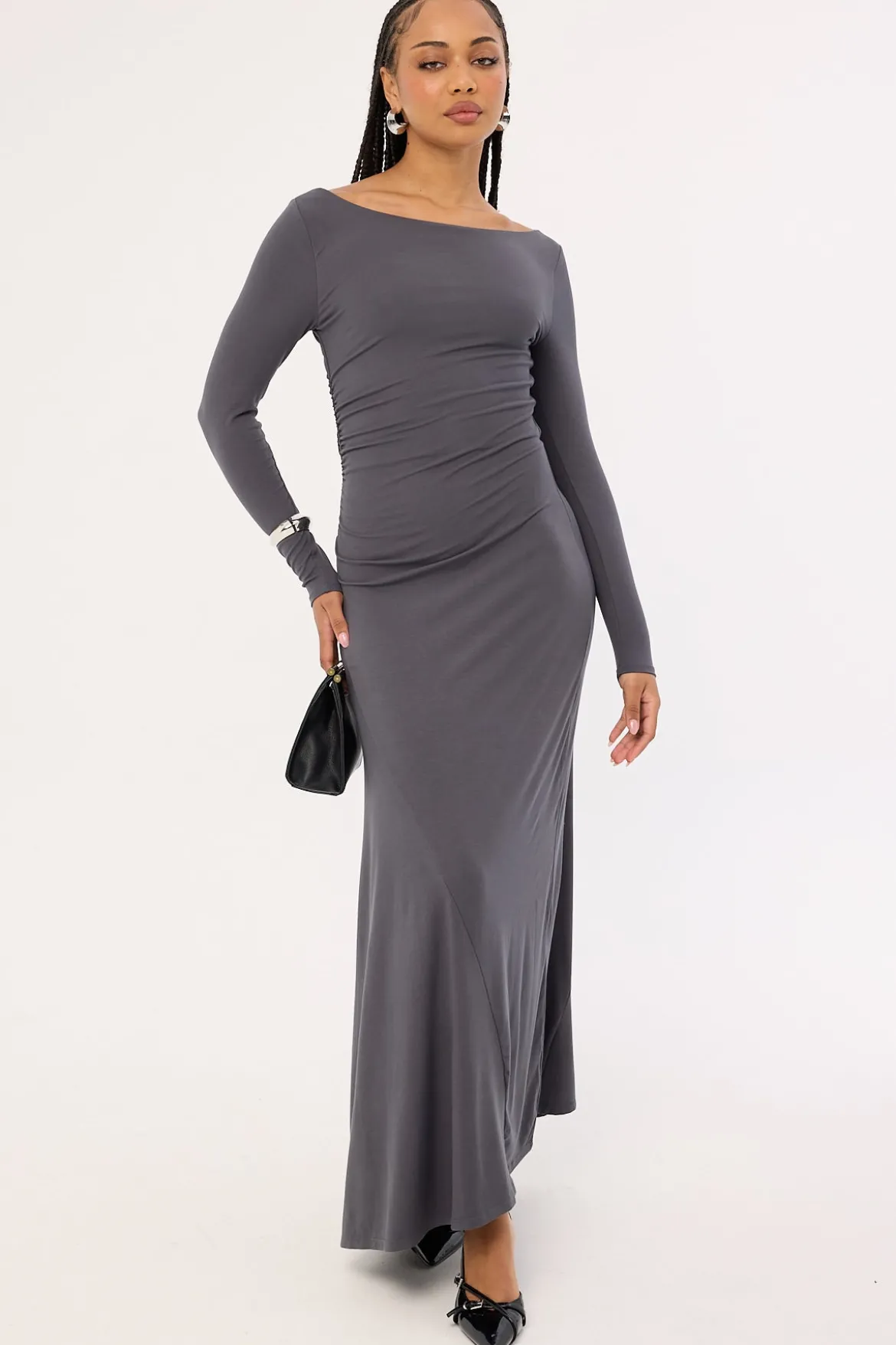 Rosso Long Sleeve Maxi Dress Charcoal
