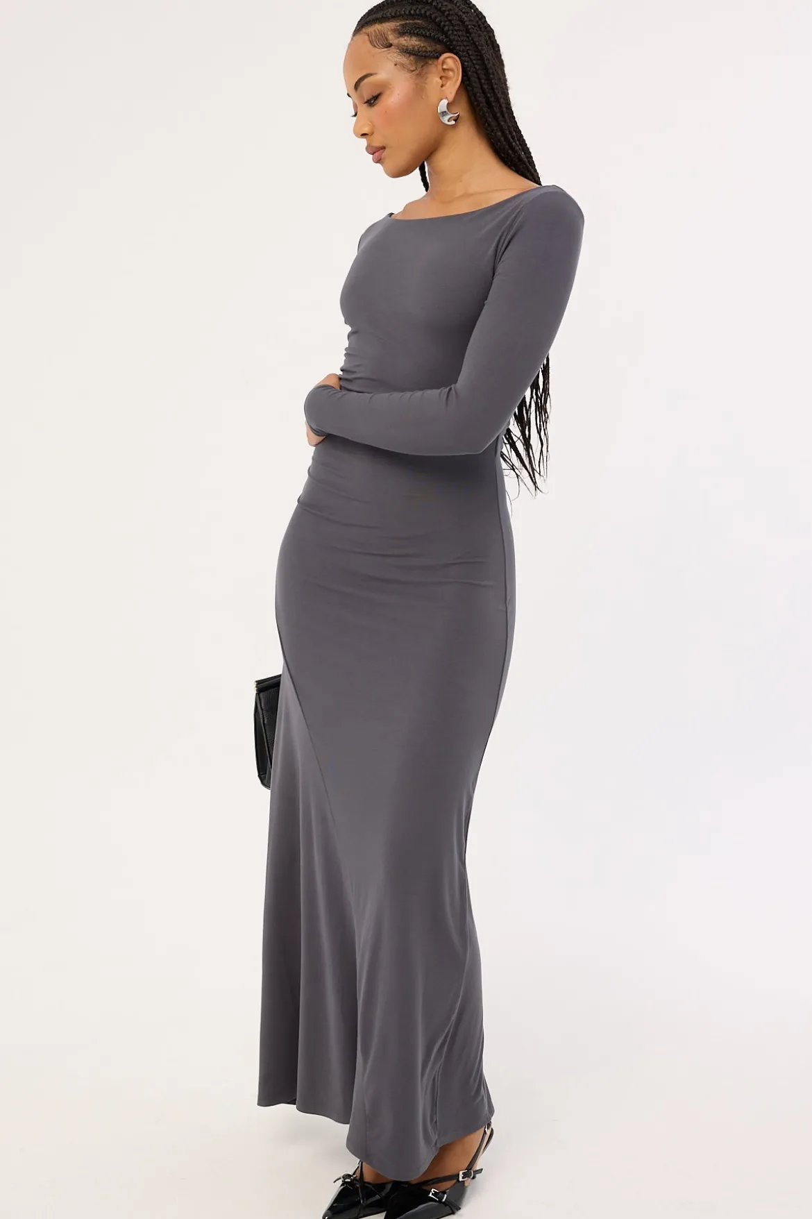 Rosso Long Sleeve Maxi Dress Charcoal