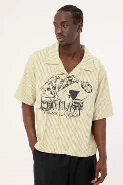 Royale Boxy Cropped Resort Shirt Sage Stripe