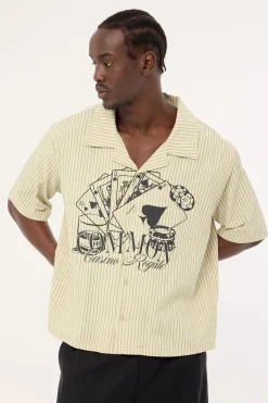 Royale Boxy Cropped Resort Shirt Sage Stripe