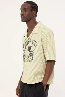 Royale Boxy Cropped Resort Shirt Sage Stripe