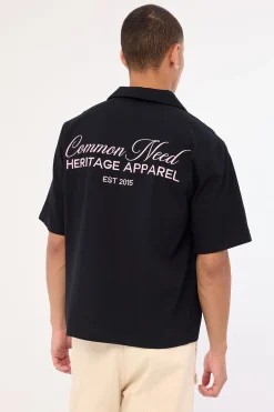 Royalty Boxy Cropped Resort Shirt Black