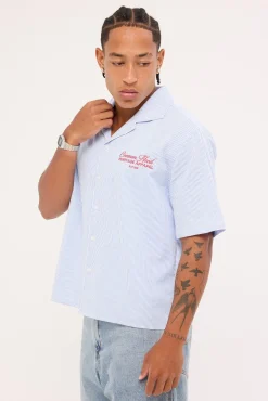 Royalty Boxy Cropped Resort Shirt Blue/White Stripe
