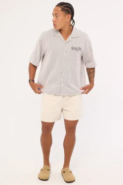 Royalty Boxy Cropped Resort Shirt Brown Stripe
