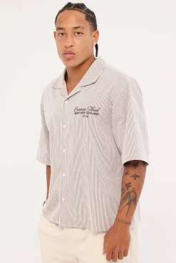 Royalty Boxy Cropped Resort Shirt Brown Stripe