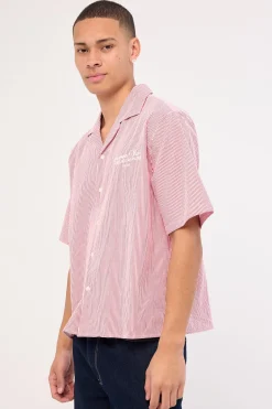 Royalty Boxy Cropped Resort Shirt Red Stripe
