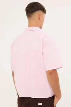 Royalty Boxy Cropped Resort Shirt Pink Stripe