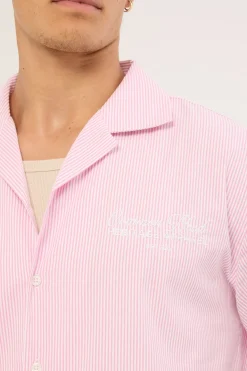 Royalty Boxy Cropped Resort Shirt Pink Stripe