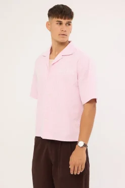 Royalty Boxy Cropped Resort Shirt Pink Stripe