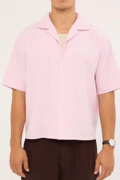 Royalty Boxy Cropped Resort Shirt Pink Stripe