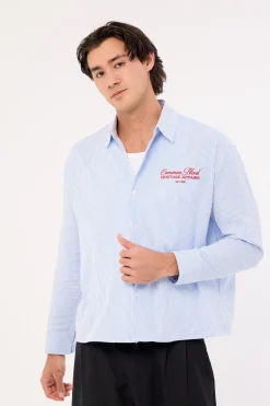 Royalty Boxy Long Sleeve Resort Shirt Blue Stripe
