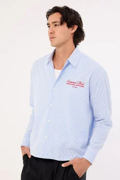 Royalty Boxy Long Sleeve Resort Shirt Blue Stripe