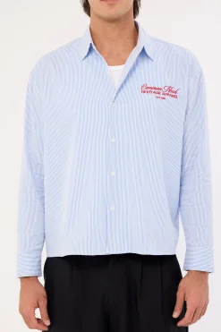Royalty Boxy Long Sleeve Resort Shirt Blue Stripe
