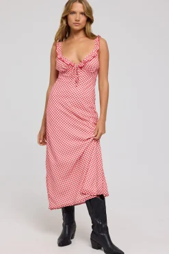 Ruby Frill Midi Dress Red Gingham
