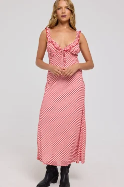 Ruby Frill Midi Dress Red Gingham