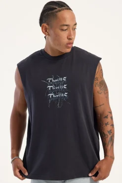 Run For The Hills Box Fit Oversize Muscle Tee Washed Black