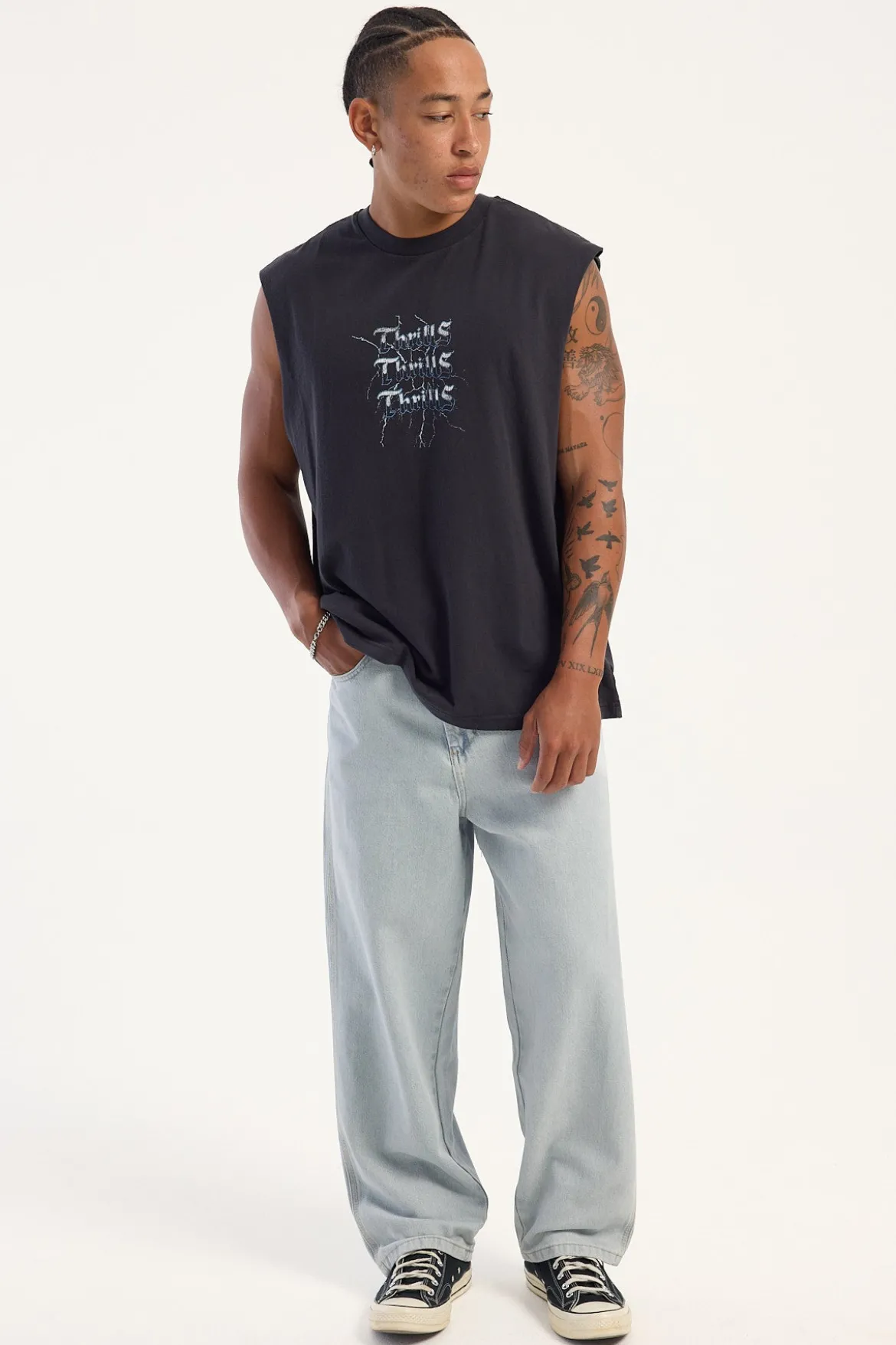 Run For The Hills Box Fit Oversize Muscle Tee Washed Black