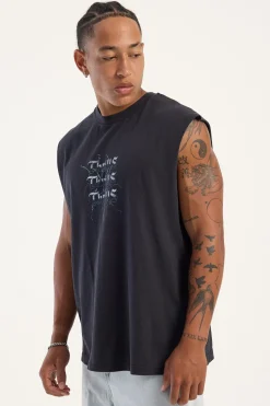 Run For The Hills Box Fit Oversize Muscle Tee Washed Black