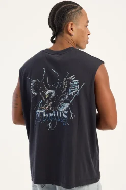 Run For The Hills Box Fit Oversize Muscle Tee Washed Black