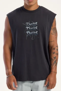 Run For The Hills Box Fit Oversize Muscle Tee Washed Black