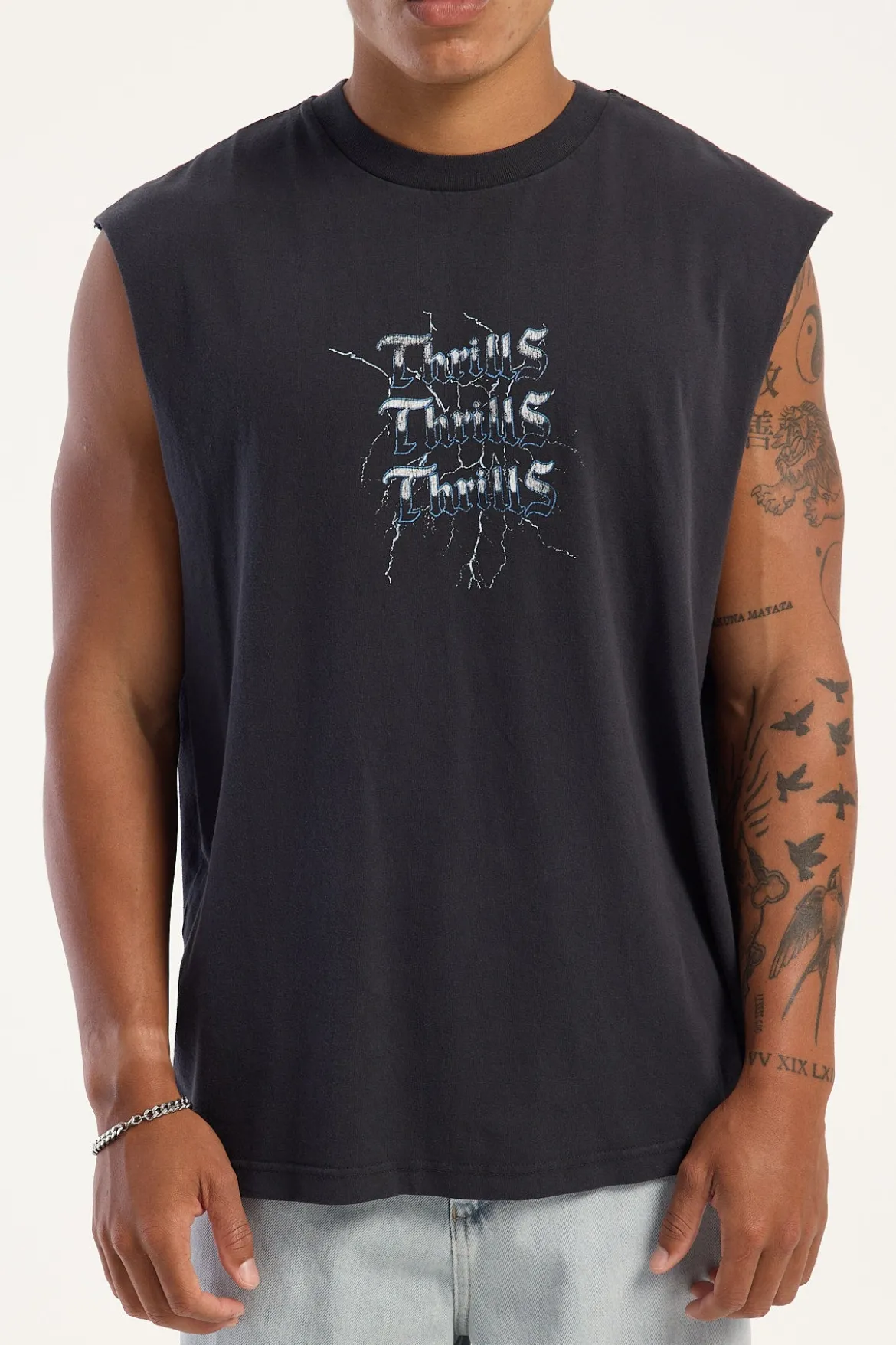 Run For The Hills Box Fit Oversize Muscle Tee Washed Black