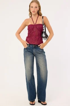 Ruwi Halter Top Sequin Knit Burgundy