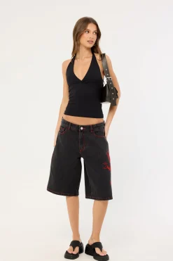 Rux Wide Leg Jort Washed Black