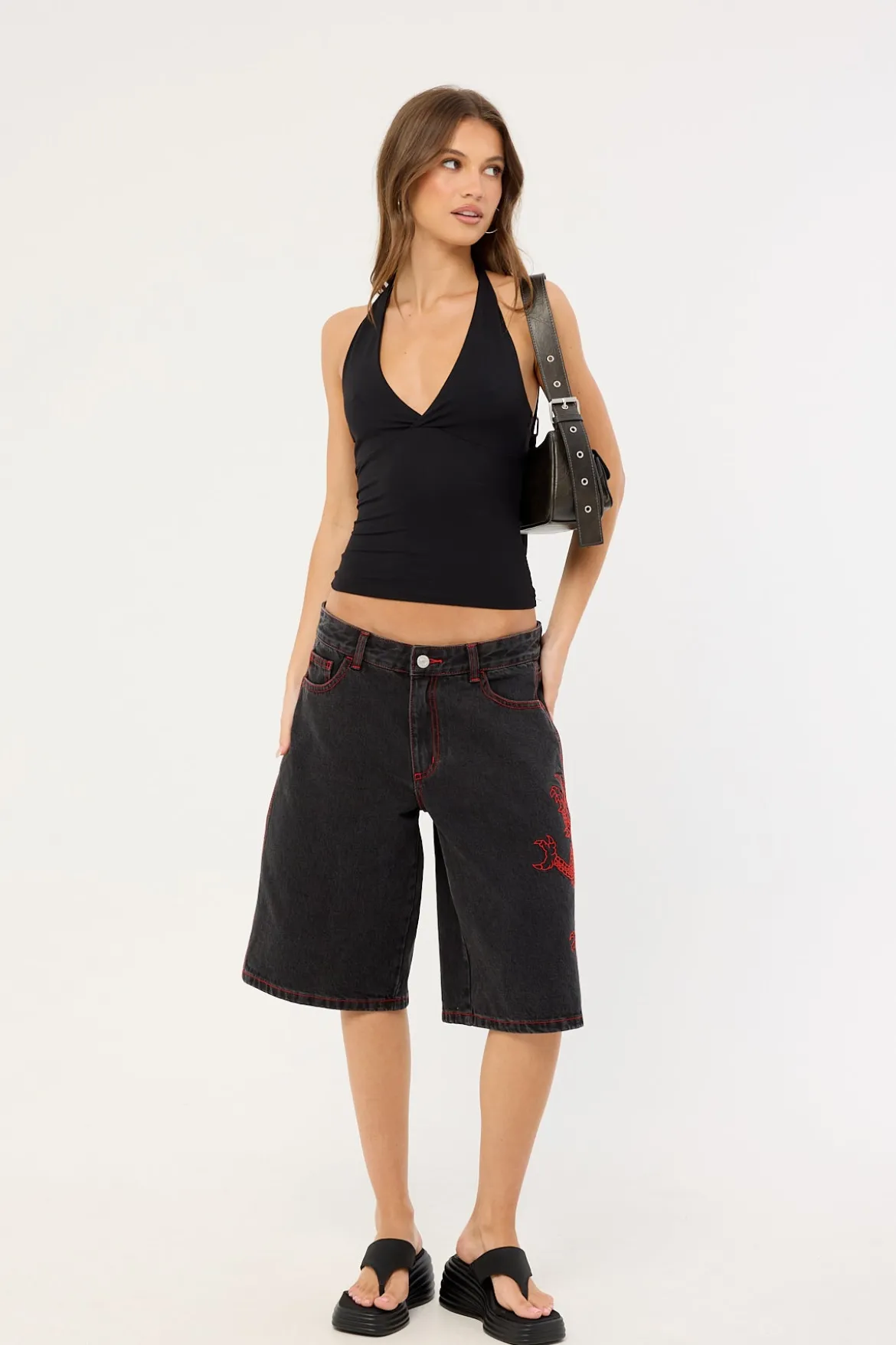 Rux Wide Leg Jort Washed Black