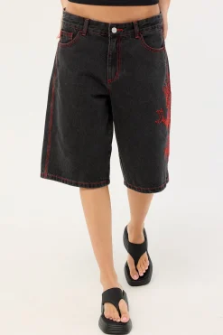 Rux Wide Leg Jort Washed Black