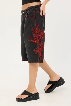 Rux Wide Leg Jort Washed Black