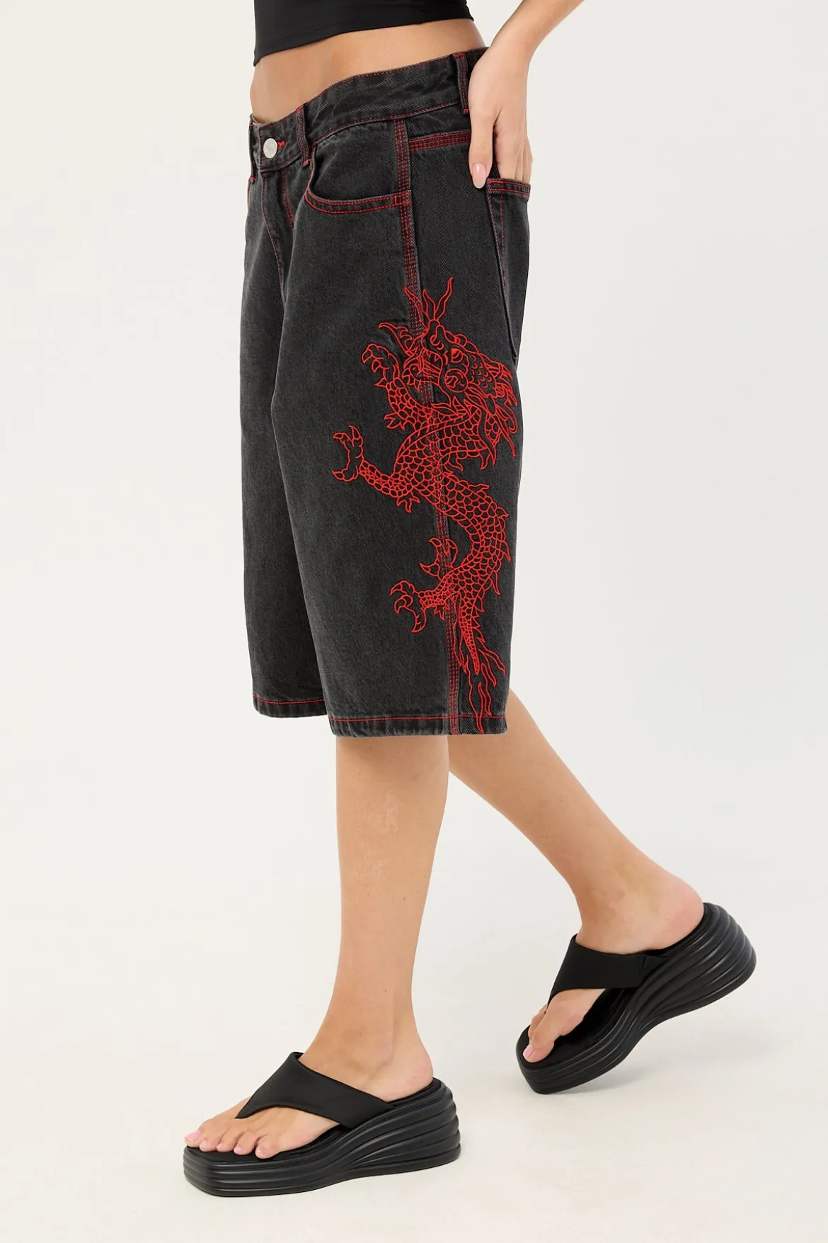 Rux Wide Leg Jort Washed Black