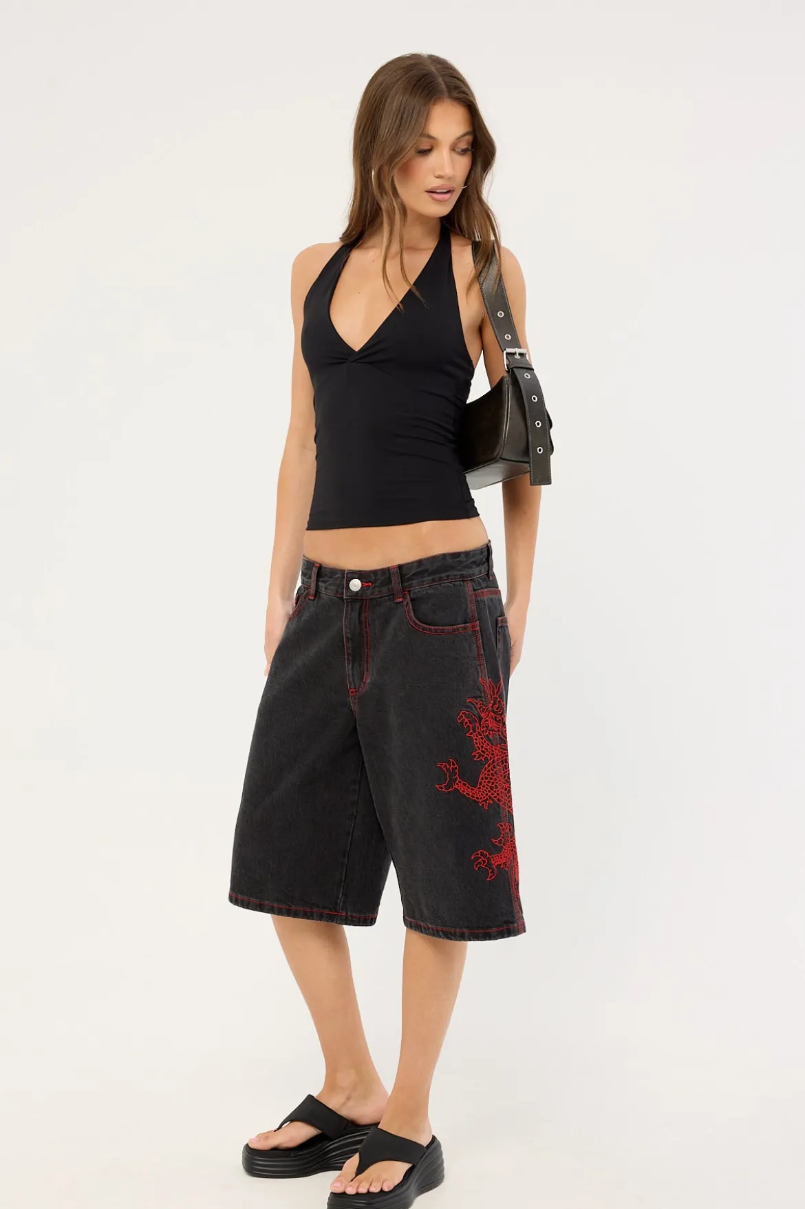 Rux Wide Leg Jort Washed Black