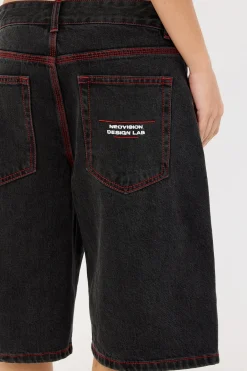 Rux Wide Leg Jort Washed Black