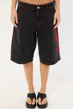 Rux Wide Leg Jort Washed Black