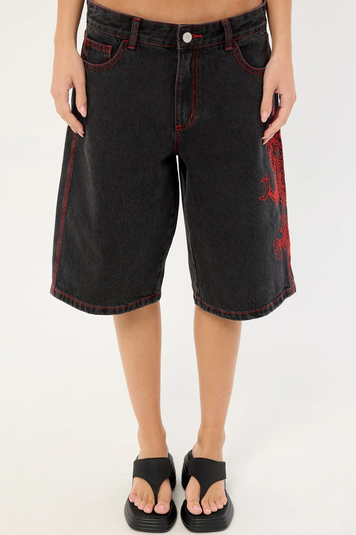 Rux Wide Leg Jort Washed Black