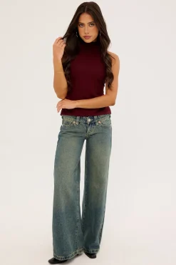 Rylan High Neck Jersey Top Burgundy