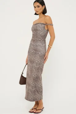Sabine Twist Off Shoulder Midi Dress Leopard