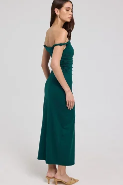 Sabine Twist Off Shoulder Jersey Midi Dress Forest Green