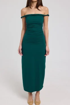Sabine Twist Off Shoulder Jersey Midi Dress Forest Green