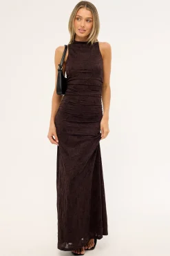 Sacha High Neck Maxi Dress Brown