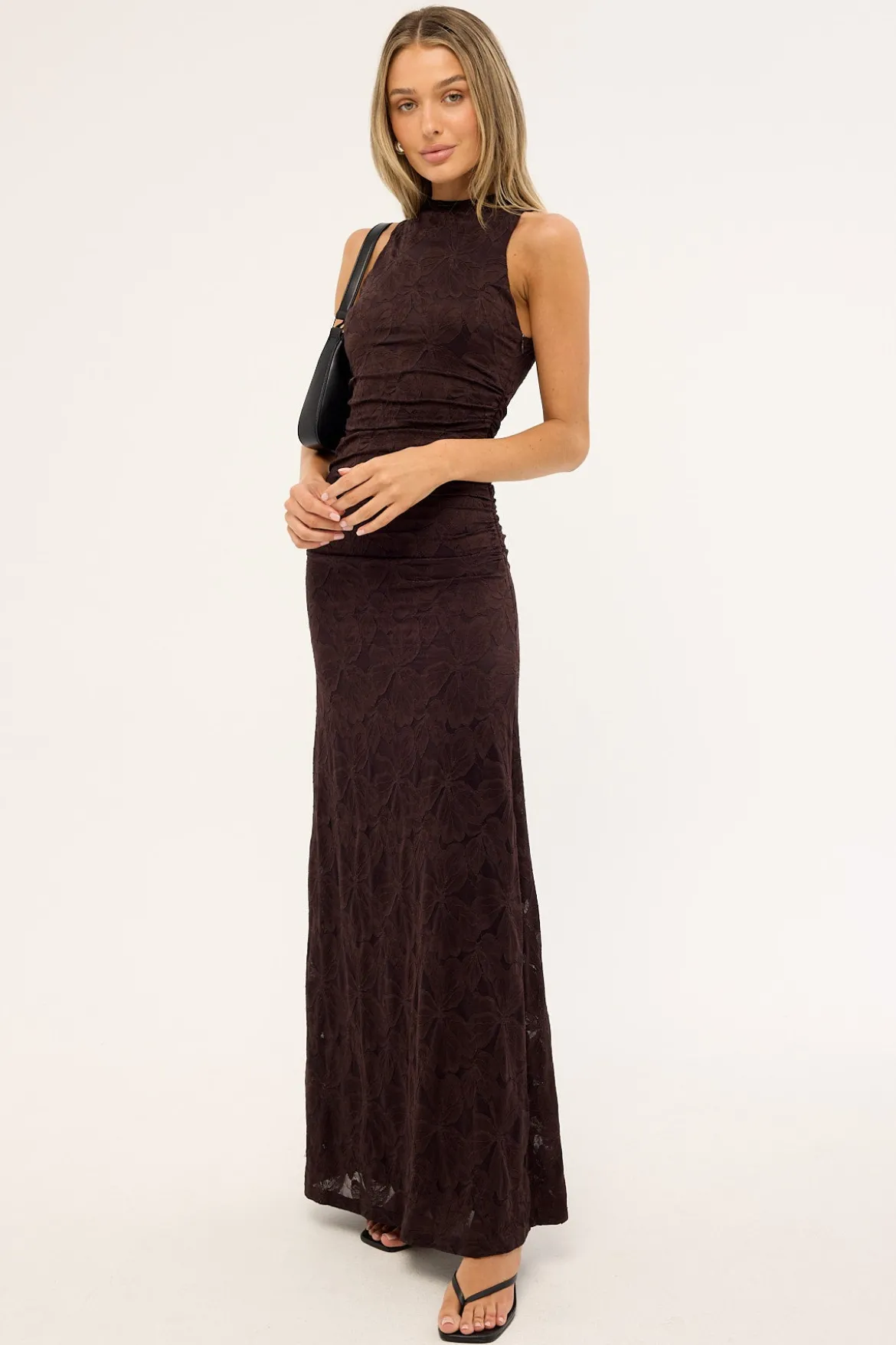 Sacha High Neck Maxi Dress Brown