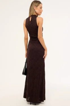 Sacha High Neck Maxi Dress Brown