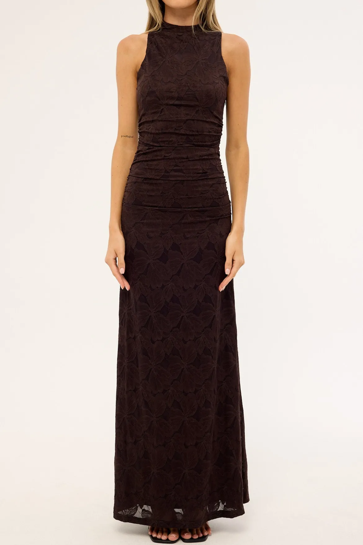 Sacha High Neck Maxi Dress Brown