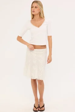 SajiWa 3/4 Sleeve V Neck Top Ivory